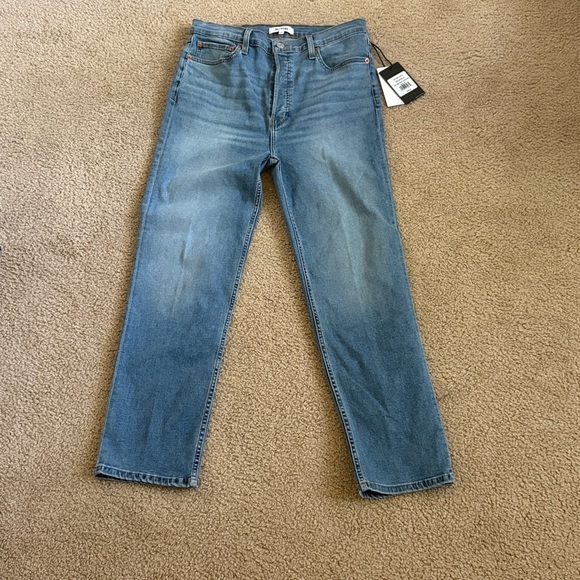 Re/Done 70s Stove Pipe Jeans- High Rise Straight ADEDBLUE Wash- Size 30- NWT - Picture 2 of 13